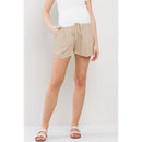 Hello Miz Linen Blend Maternity Shorts with Elastic Band Khaki Image 1