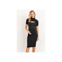 Hello Miz - Midi Solid Maternity Ribbed Dress, Black Image 1
