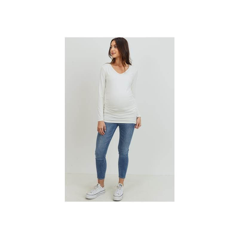 Hello Miz - Modal Jersey V-Neck Basic Long Sleeve Shirt, Ivory Image 1
