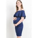 Hello Miz - Off Shoulder Ruffle Maternity Dress, Navy Image 5