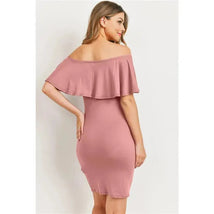 Hello Miz - Off Shoulder Ruffled Maternity Mini Dress, Mauve Image 2