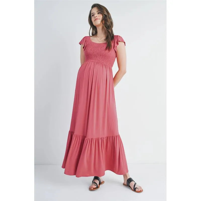 Hello Miz - Off The Shoulder Maternity Ruffled Maxi Dress, Dark Rose | MacroBaby Hello Miz - Off The Shoulder Maternity Ruffled Maxi Dress, Dark Rose | MacroBaby