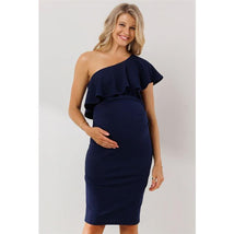 Hello Miz - One Shoulder Ruffle Maternity Dress, Navy Image 1