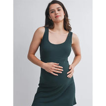 Hello Miz Ribbed Maternity Active Mini Dress With Inner Shorts Hunter Green Image 1
