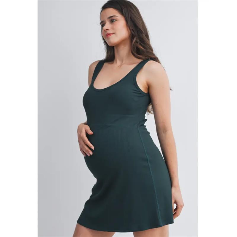 Hello Miz Ribbed Maternity Active Mini Dress With Inner Shorts Hunter Green Image 4
