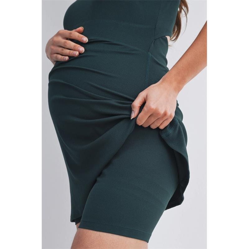 Hello Miz Ribbed Maternity Active Mini Dress with Inner Shorts, Hunter Green S Hello Miz Ribbed Maternity Active Mini Dress with Inner Shorts, Hunter Green S