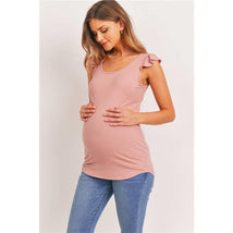 Hello Miz - Ruffle Sleeve Ribbed Maternity Top, Pink Image 1
