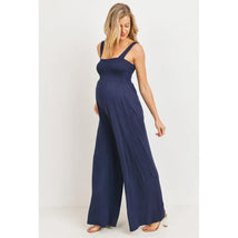 Hello Miz Sleeveless Smocked Maternity Wideleg Jumpsuit Navy Image 2