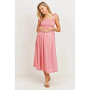 Hello Miz - Smocked Tie Strap Maternity Midi Dress Image 3