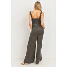 Hello Miz - Square Neck Smocked Maternity Flared Jumpsuit, Olive Image 2