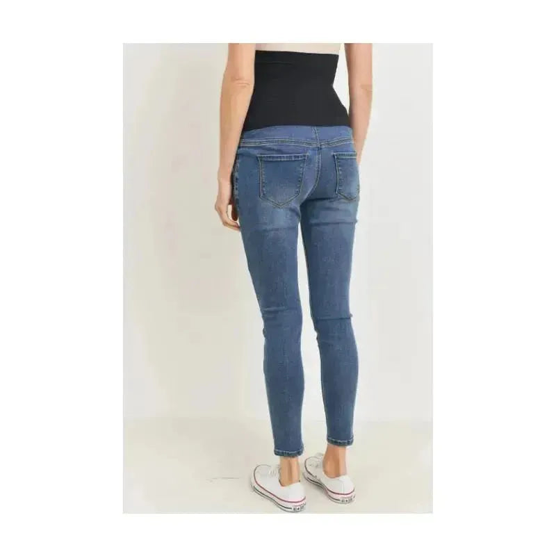 Hello Miz - Stretch Maternity Skinny Jeans with Elastic Band, Dark Denim Image 3