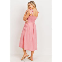 Hello Miz - Tie Shoulder Sleeveless Smocking Maternity Dress, Pink Image 3