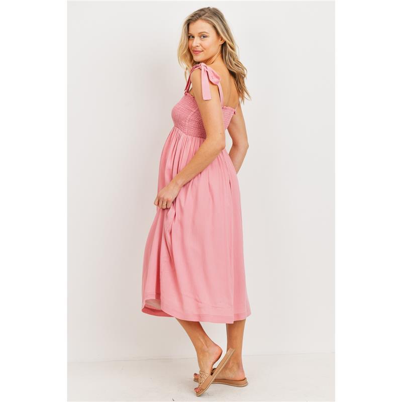 Hello Miz - Tie Shoulder Sleeveless Smocking Maternity Dress, Pink Image 5
