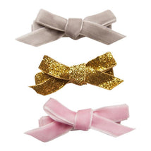 Henny And Coco - 3 Pk Vivienne Velvet Bow Clips, Grey/Light Pink/Gold Glitter Image 1