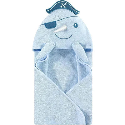Hudson Baby - Narwhal Baby Boy Cotton Animal Face Hooded Towel Image 1