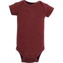 Short-sleeve thermal onesie in dark maroon with ribbed texture and snap closures at the bottom, designed for preemie infants.