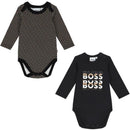 Hugo Boss - 2Pk Baby Boys Black & Beige Logo Bodysuits Image 1