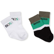 Hugo Boss - Baby Boy 2Pk Cotton Socks, White/Green Image 1