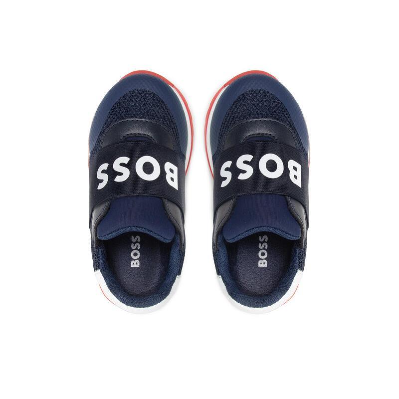 Hugo Boss - Baby Boy Branded Leather Trainers, Navy Image 7