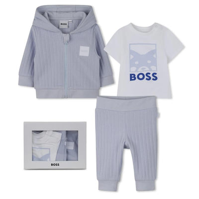 Hugo Boss Baby - Boy Cardigan, Trousers & T-Shirt Set, Pale Blue Image 1