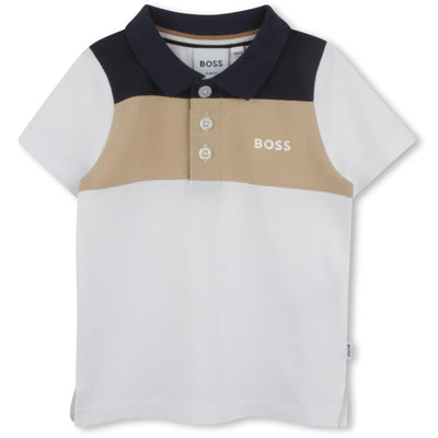 Hugo Boss Baby - Boy Colorblock Short Sleeve Polo White, Beige And Navy Image 1