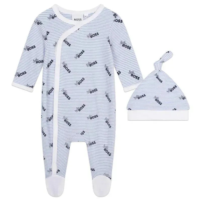 Hugo Boss Baby Boy Footie & Hat Set, Pale Blue