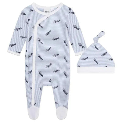 Hugo Boss Baby - Boy Footie & Hat Set, Pale Blue Image 1
