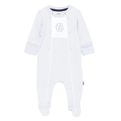 Hugo Boss Baby Boy Footie With Fancy Details Pale Blue Image 1