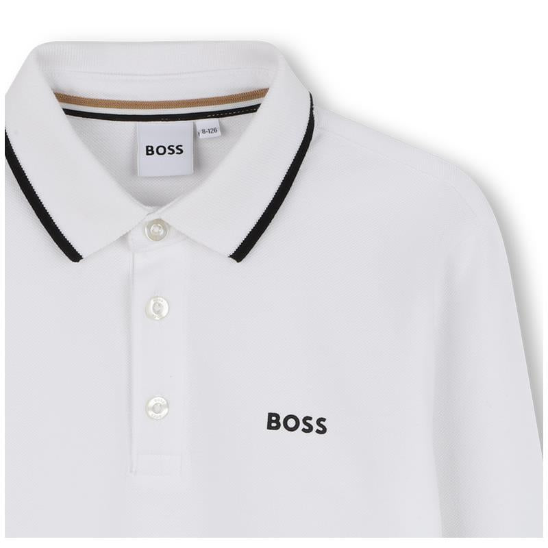 Hugo Boss Baby - Boy Long Sleeve Solid Color Polo, White  Image 3