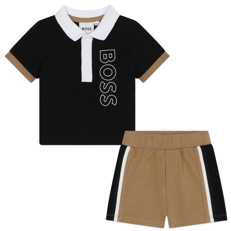 Hugo Boss Baby - Boy Polo & Shorts Set, Black And Beige Image 1