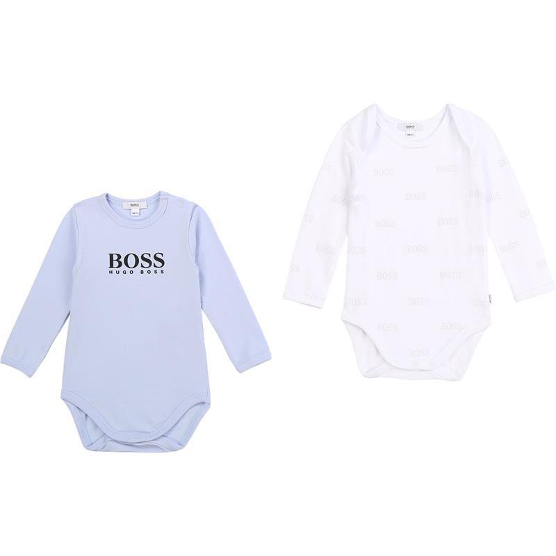 Hugo Boss - Baby Boy Set Of 2 Long Sleeve Bodies Front Logo, Light Blue, 9M Image 1