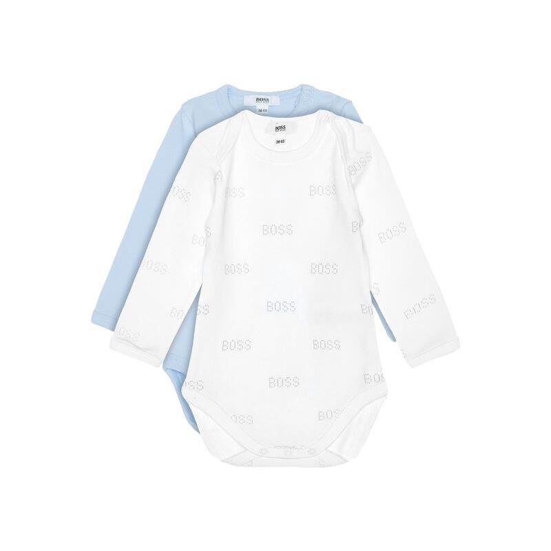 Hugo Boss - Baby Boy Set Of 2 Long Sleeve Bodies Front Logo, Light Blue, 9M Image 3