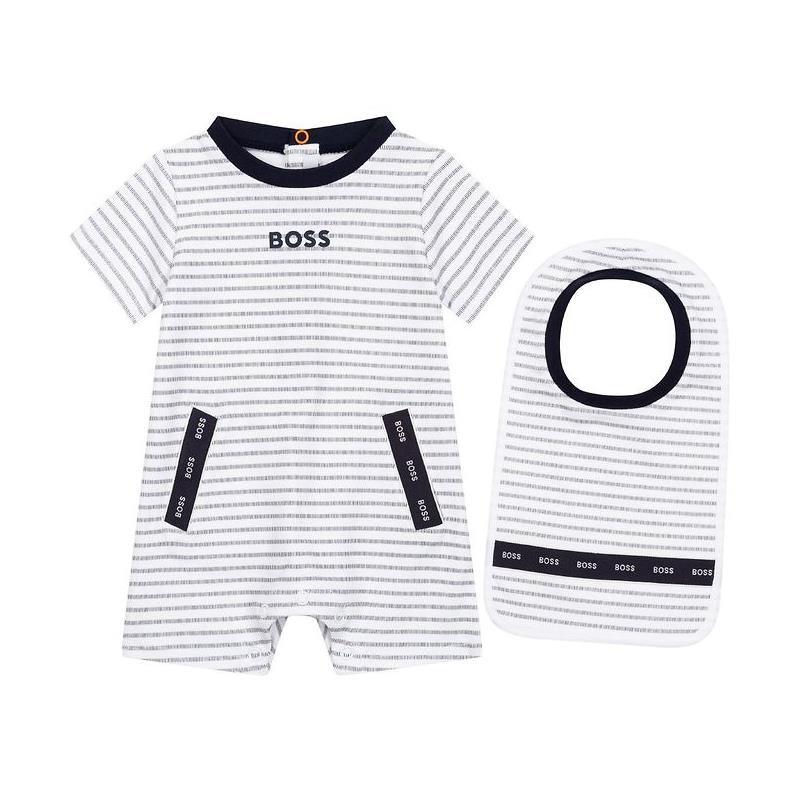 Hugo Boss - Baby Boy Short Overall & Bib, White/Blue Image 5