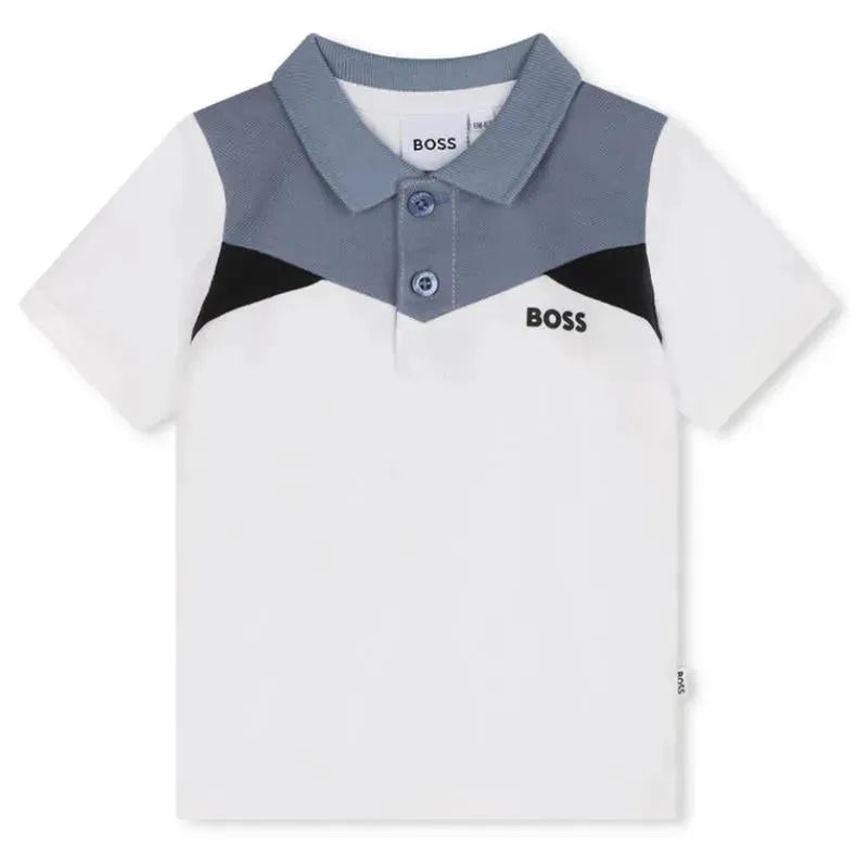 Hugo Boss Baby - Colorblock Short Sleeve Pique Polo, White/Blue Image 1