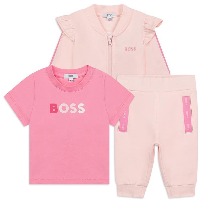 Hugo Boss - Baby Girl 3Pk Sweatshirt, T-Shirt & Pant Set, Pink Pale Image 1