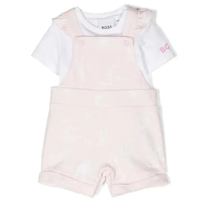 Hugo Boss Baby - Girl Cotton Dungarees Set, Pink Pale Image 1