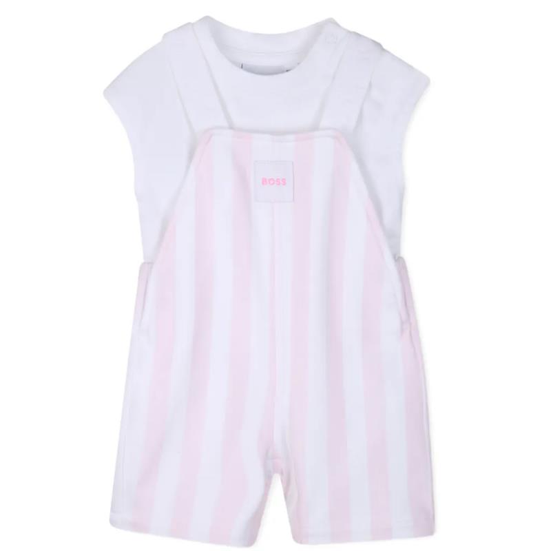 Hugo Boss Baby Girl Overalls & T-Shirt Set, Light Pink Image 3