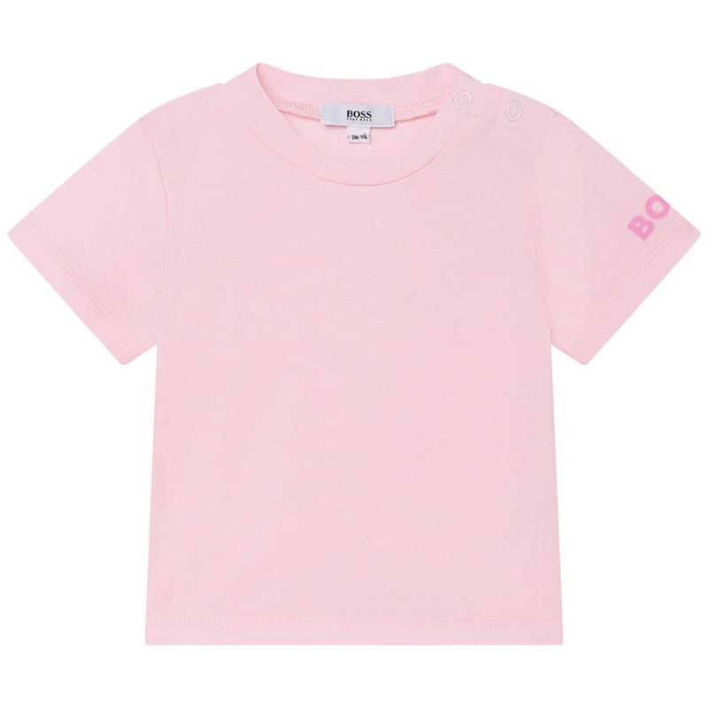 Hugo Boss - Baby Girl Tee-Shirt & Short Overalls Set, White/Pink Image 4