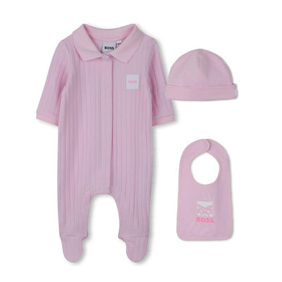 Hugo Boss Baby - Girls Footie Hat And Bib In Gift Box, Light Pink Image 1
