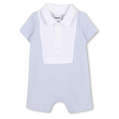 Hugo Boss Baby - Infant Short Sleeve Waffle Romper, Pale Blue Image 1