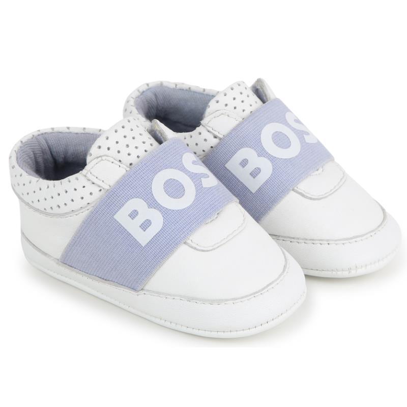 Hugo Boss Baby - Leather Slippers Boy Sneaker, White And Light Blue Image 1