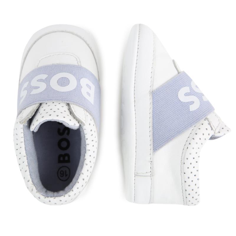 Hugo Boss Baby - Leather Slippers Boy Sneaker, White And Light Blue Image 3