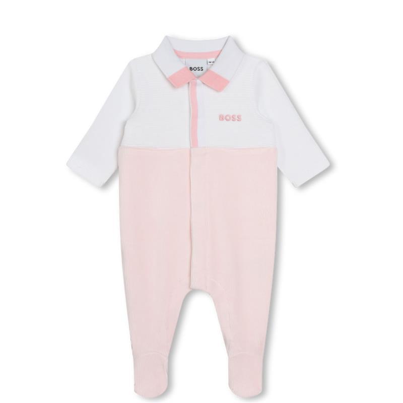 Hugo Boss Baby - Polo Footie Girl, White And Light Pink Image 1