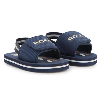 Hugo Boss Baby - Sandals With Hook And Loop Closure And Elastic Ankle Strap. Navy Image 1