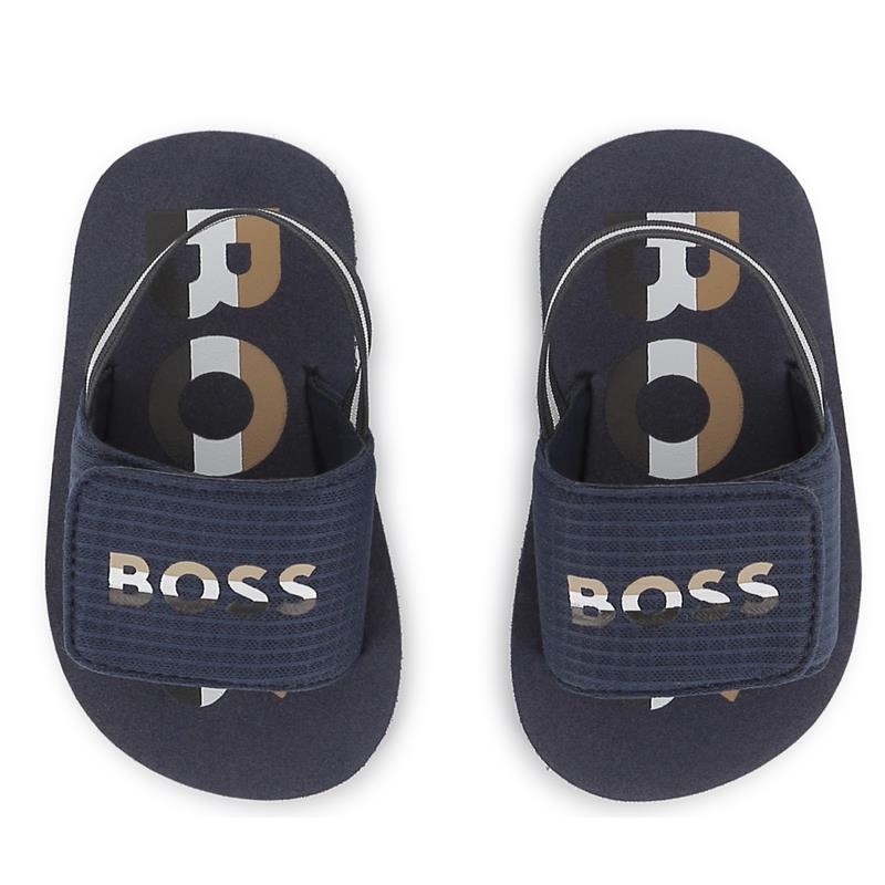 Hugo Boss Baby - Sandals With Hook And Loop Closure And Elastic Ankle Strap. Navy Image 4