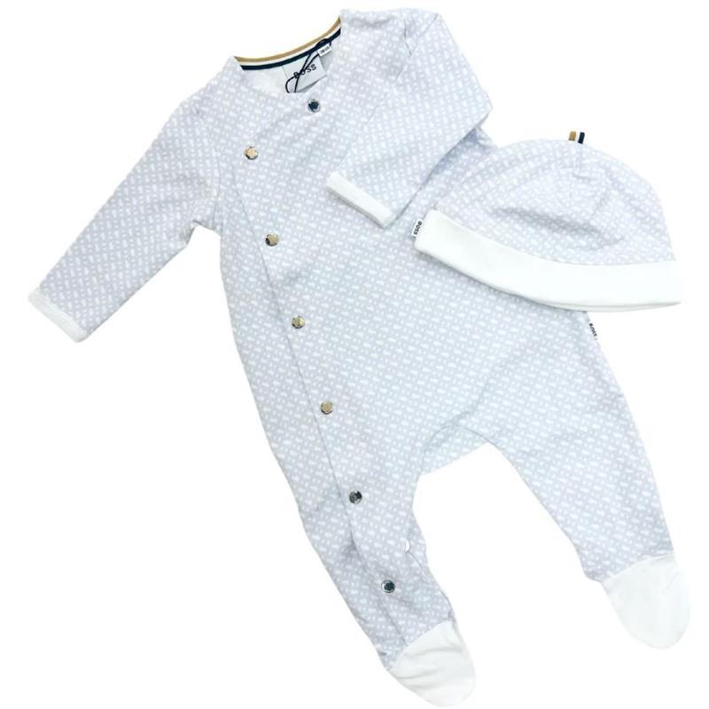Hugo Boss Baby - Sleepsuit Cotton With Logo Print, Pale Blue Image 1