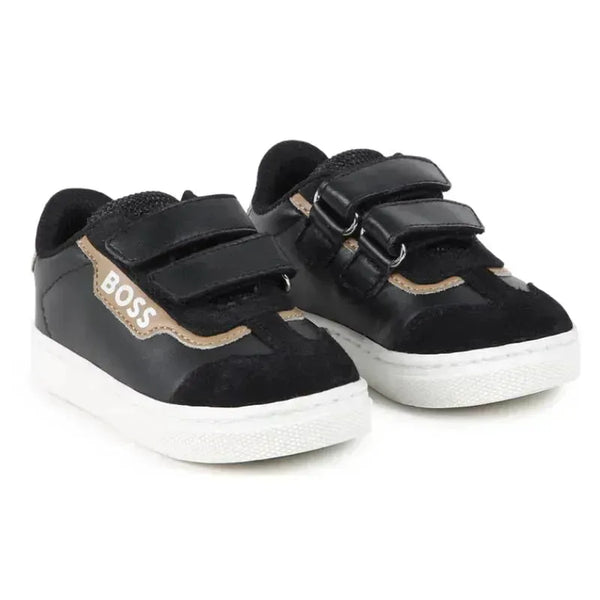 kik bossページ✩.*˚ Hugo Boss Baby - Sneakers In Leather & Mesh, Black
