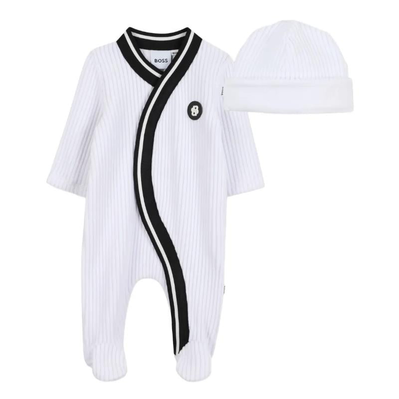 Hugo Boss Baby - Unisex Footie & Hat Set, White Image 1