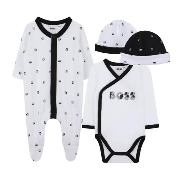 BOSS-Baby Boys White & Black Logo Babygrow Gift Set