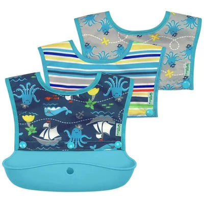 I-Play Green Spouts Snap & Go Long Sleeve Bib, Aqua Pirate, Size 6-18M Image 1